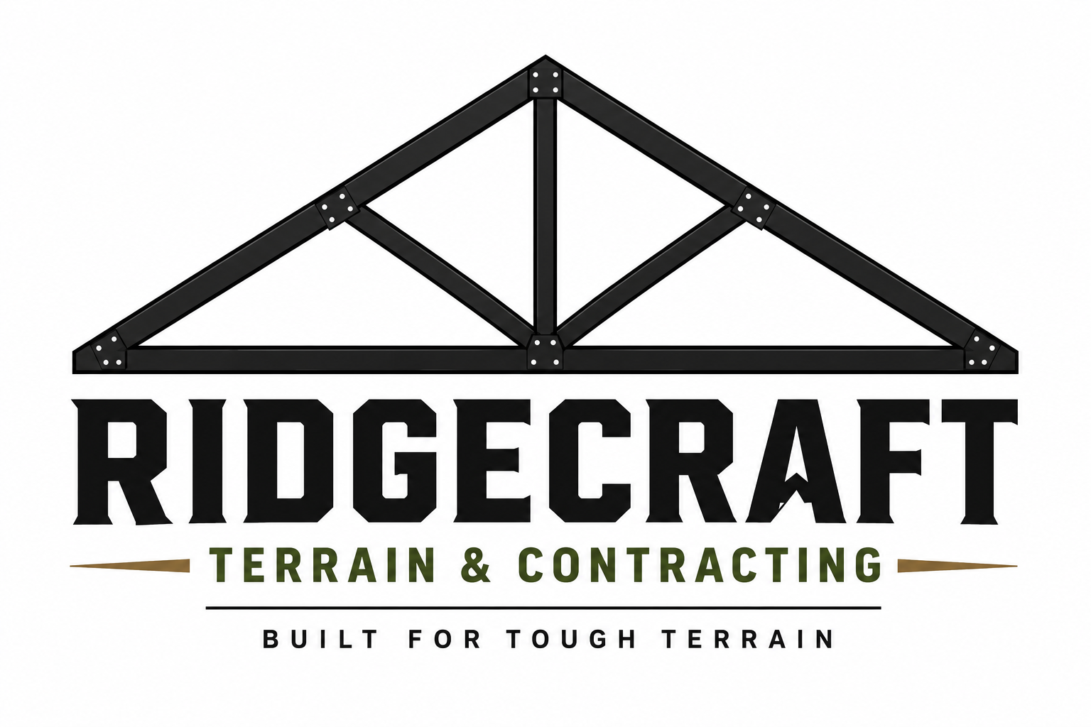 The image appears to be a logo for Ridgecraft Terrain & Contracting, featuring a roof truss and text.